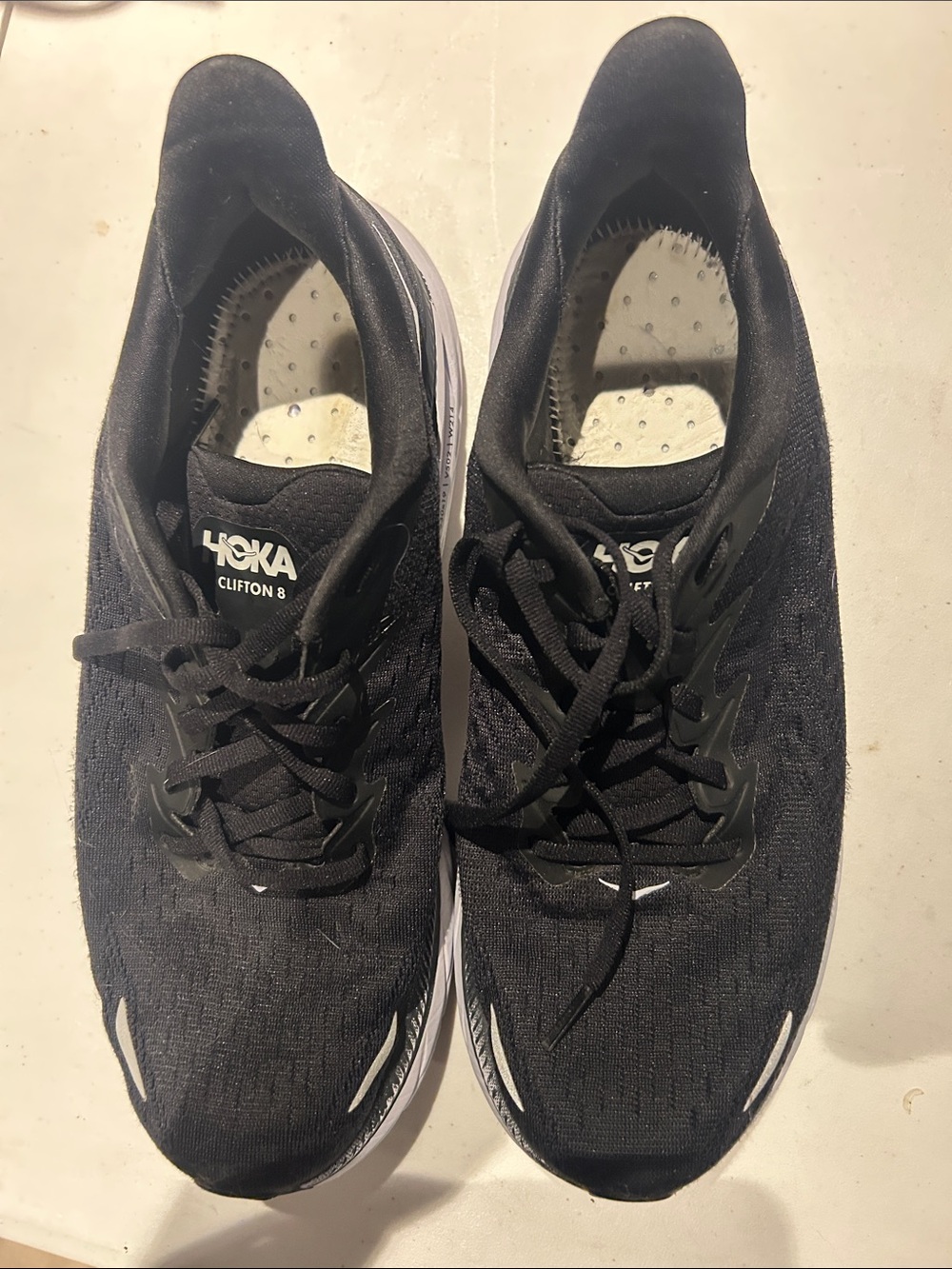 Hoka One One Clifton 8 Men's Running Shoes - Black and White